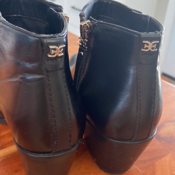 Sam Edelman Black Western Pointed Toe Leather Ankle Zip Chunky Heel Bootie - Picture 6 of 6